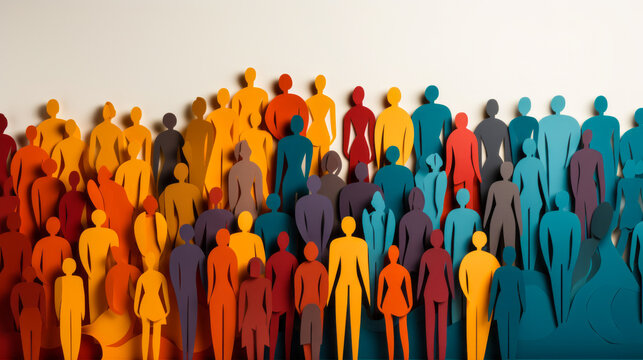 Multicolored Paper Cutouts of Human Figures Representing Diversity and Inclusion in Community and Society