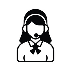 Female avatar wearing headphones with mic showcasing call center icon