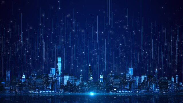Futuristic Digital technology Transformation smart city Background, city skyline, Artificial intelligence, Internet of things. high speed internet connection, Worldwide big data future connection