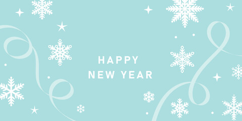 Happy new year greeting card poster with snowflakes, vector cover. Light blue holiday celebration background design © Kati Moth