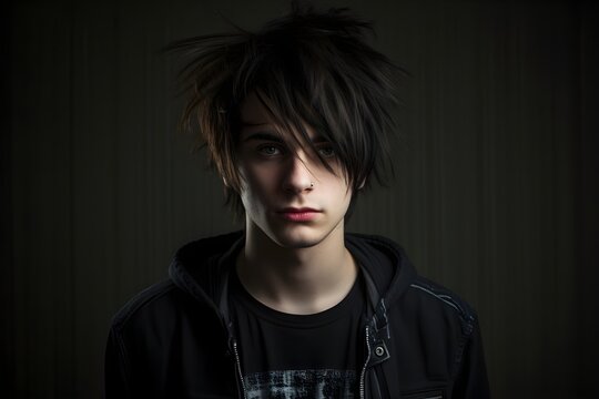 Emo young man dark background