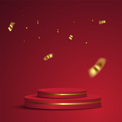 red 3d podium background with gold confetti