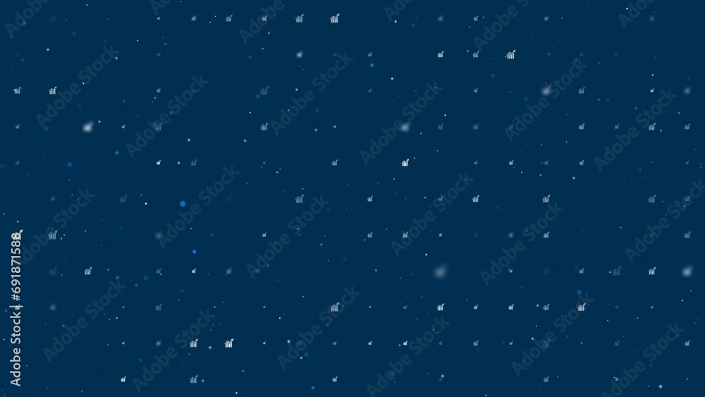 Poster template animation of evenly spaced chart up symbols of different sizes and opacity. animation of tr