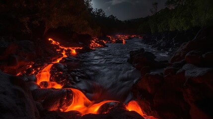 Lava river at night