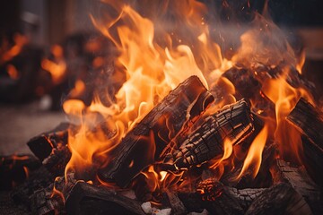 close up horizontal view of a burning fire AI generated