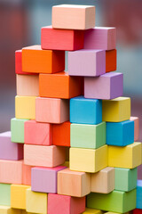 Fototapeta na wymiar Stack of wooden blocks sitting on top of each other.