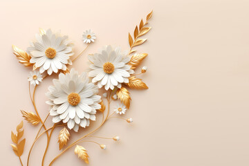 Daisy branches on elegant pastel background. Wedding invitations, greeting cards, wallpaper, background, printing, poster, social ads, banner