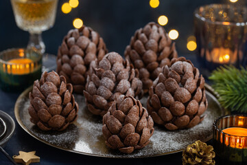 Christmas edible chocolate brownie pine cones
