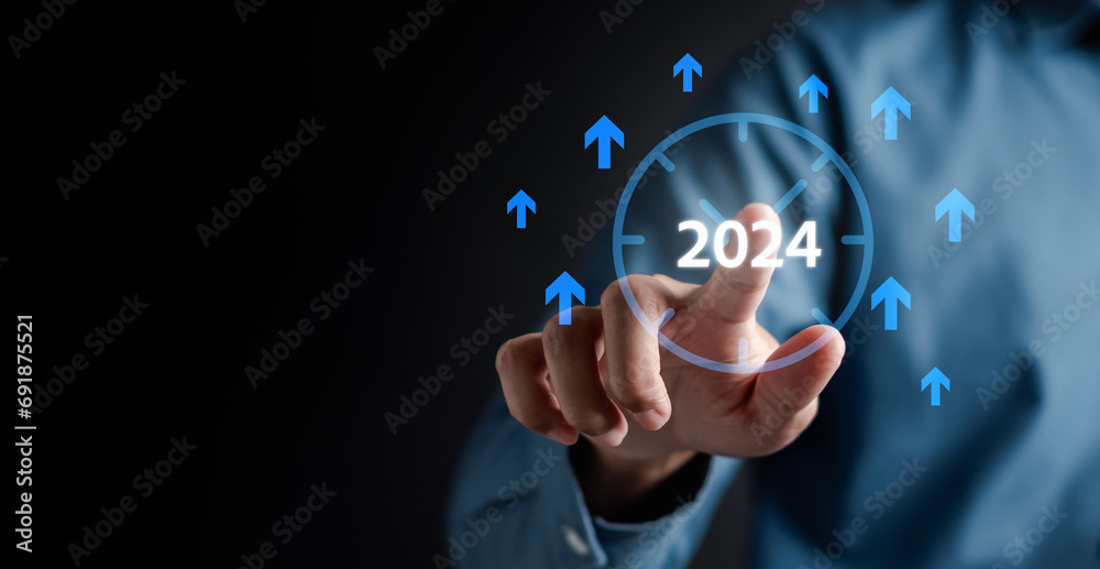 Poster Loading progress from 2023 to 2024 to countdown merry christmas and happy new year, Planning and challenge strategy in new year 2024 Concept.