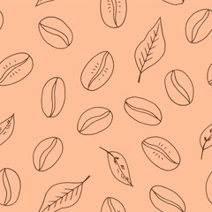 coffee beans seamless pattern hand drawn in doodle style. Suitable for wrapping paper, packaging, background, textile, wallpaper.