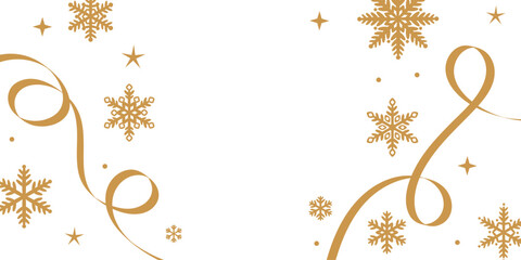 Gold winter holiday frame with ribbon and snowflake elements, festive clip art vector banner design