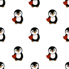 seamless pattern with penguins with hearts