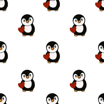 seamless pattern with penguins with hearts