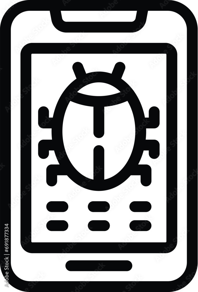 Poster mobile app bug icon outline vector. application software debugging. quality assurance tester