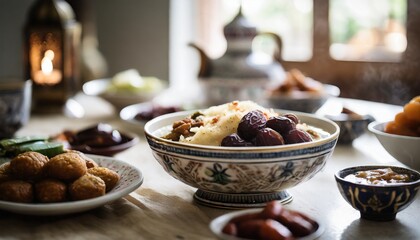 Middle Eastern Food for Fasting during Ramadan, Rituals for Islamic Religion - obrazy, fototapety, plakaty