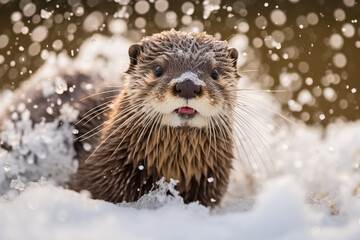 Fototapeta premium otter in snow
