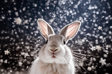 Fototapeta na wymiar rabbit in snow, snowing, winter
