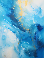 Abstract Blue Acrylic Painting On Canvas, a blue and gold abstract painting.