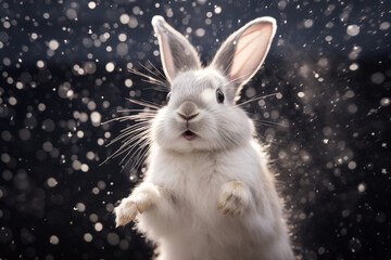 rabbit in snow, snowing, winter