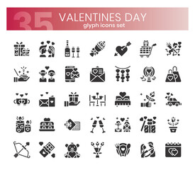 Fototapeta na wymiar Valentines' day Icons Bundle. Glyph icons style. Vector illustration