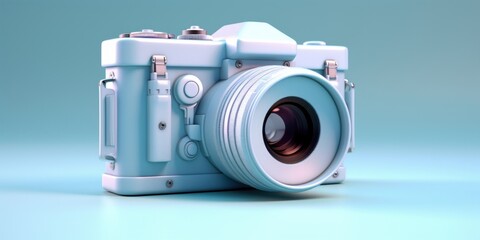 3D Camera isolated on Soft Blue Background. Generative AI