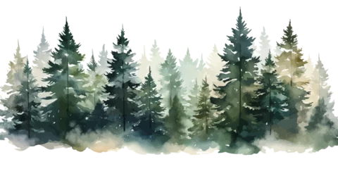 Foto op Aluminium Christmas trees Vector watercolor illustration,Forest, fir trees, pine trees, Forest watercolor illustration © yuancheng