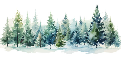 Christmas trees Vector watercolor illustration,Forest, fir trees, pine trees, Forest watercolor illustration - obrazy, fototapety, plakaty