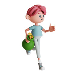 Man Holding Money Bag 3D Character Illustration