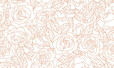 Rose outline seamless pattern. Spring floral vector illustration for fashion, textile, fabric, decoration. - obrazy, fototapety, plakaty