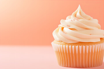 cupcake in peach fuzz color close up on a pastel peach background
