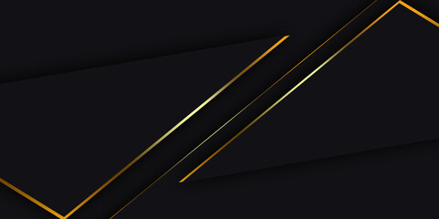 Abstract modern black background paper cut style with black and gold line Luxury concept