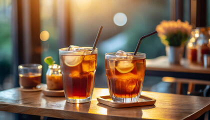 Refreshing Drinks in Chilled Glasses on the Table