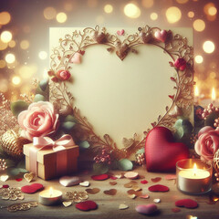 Fototapeta na wymiar Valentine's Day background with festive decor elements and bokeh effect. Ideal for greeting cards, invitations, phone wallpapers, web sites and more. Created using generative ai tools