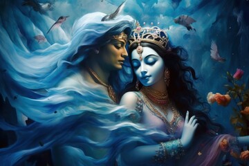The Love of Radha and Krishna in a Magical Realm. Generative AI