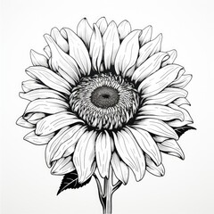Detailed Black and White Sunflower Illustration