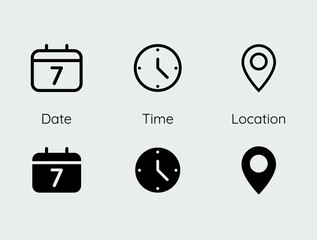 Date time location address icons stock illustration