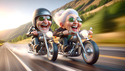 Seniors Enjoying a Motorcycle Ride. Generative AI - obrazy, fototapety, plakaty