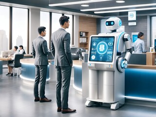 a friendly robot as a bank counter service