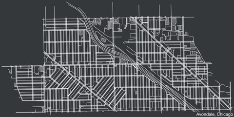 Detailed hand-drawn navigational urban street roads map of the AVONDALE COMMUNITY AREA of the American city of CHICAGO, ILLINOIS with vivid road lines and name tag on solid background