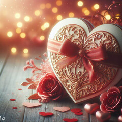 Valentine's Day background with festive decor elements and bokeh effect. Ideal for greeting cards, invitations, phone wallpapers, web sites and more. Created using generative ai tools