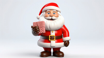 Santa Claus is happy in his hands with a gift, neutral background 3D. Generative AI