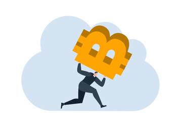 businessman with bitcoin digital money coin currency flat illustration