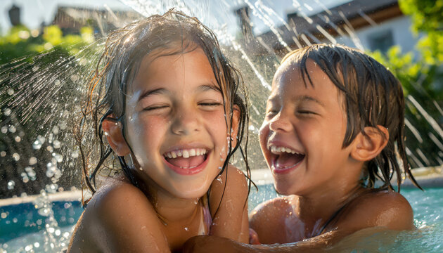 Summer Splash: Sibling Fun in the Backyard Pool