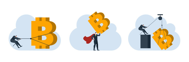 businessman with bitcoin digital money coin currency flat illustration