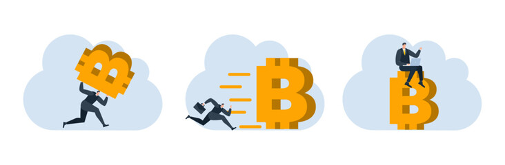 businessman with bitcoin digital money coin currency flat illustration