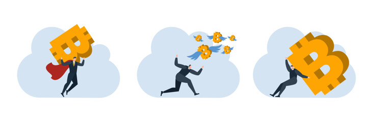 businessman with bitcoin digital money coin currency flat illustration