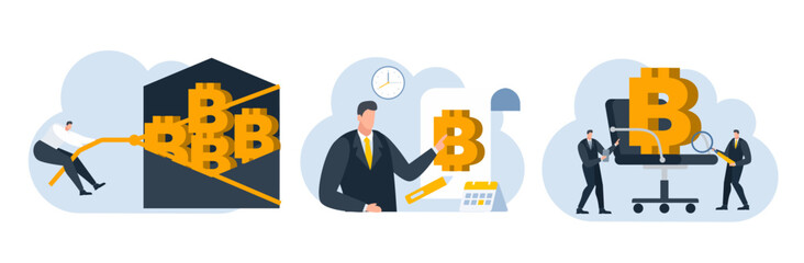 businessman with bitcoin digital money coin currency flat illustration