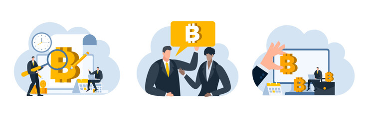 businessman with bitcoin digital money coin currency flat illustration