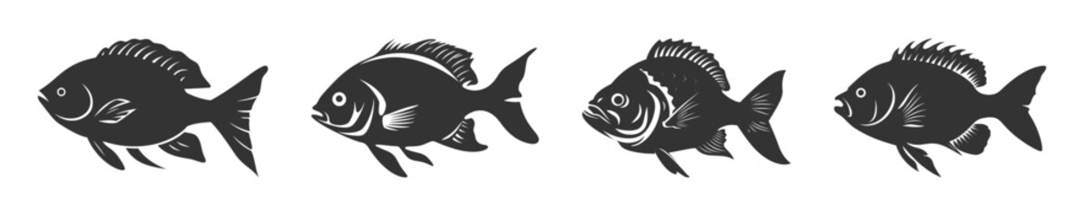 Piranha silhouette set. Vector illustration