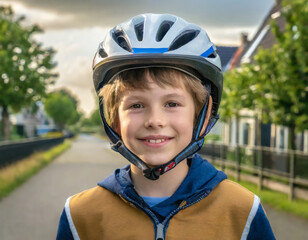 Fototapeta na wymiar Happy Young Boy Enjoying a Bike Ride in the Park